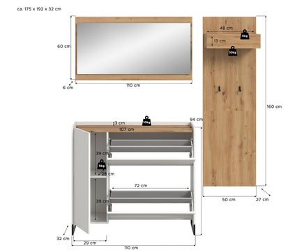 Ensemble de meubles d'entrée DRIVE (L/H/P : env. 175/192/32 cm) en sauge/sauge