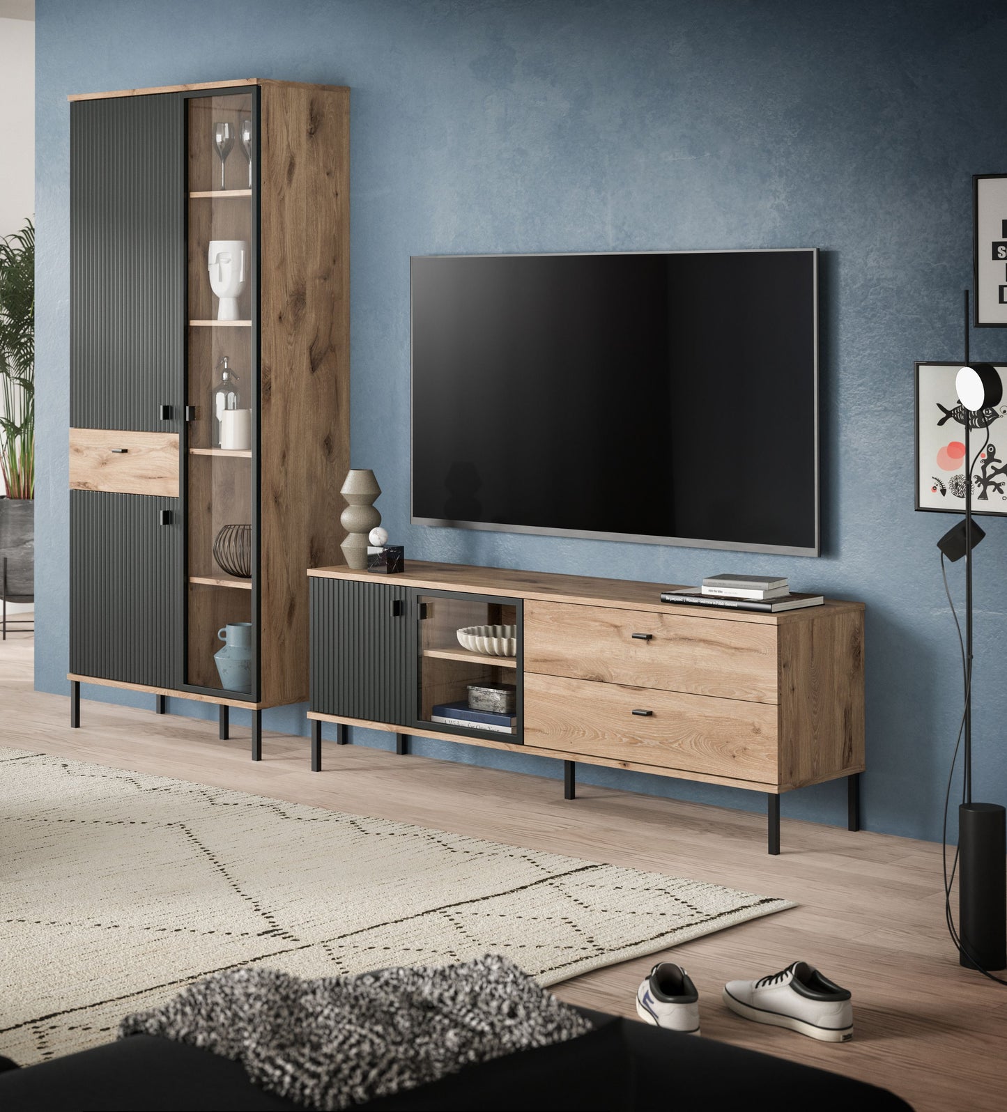 Homes & Jones Wohnwand 2-tlg., TV Möbel Anbauwand, TV bis 70 Zoll geeignet