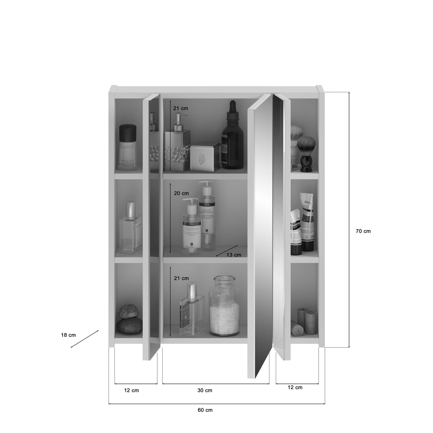 Armoire de toilette avec éclairage LINUS (L/H/P : env. 60/71/19 cm) en noir/verre miroir