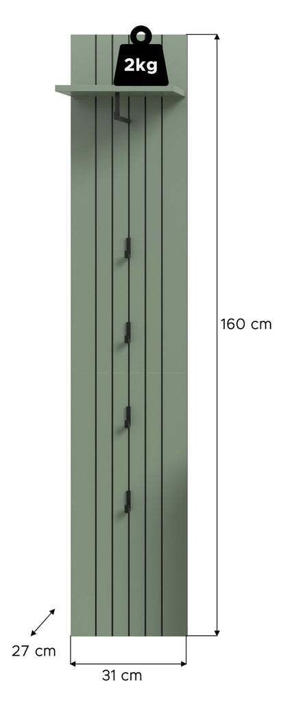 Coat Rack Panel STATION (W/H/D: approx. 31/160/27 cm) in Smoke Green/Smoke Green