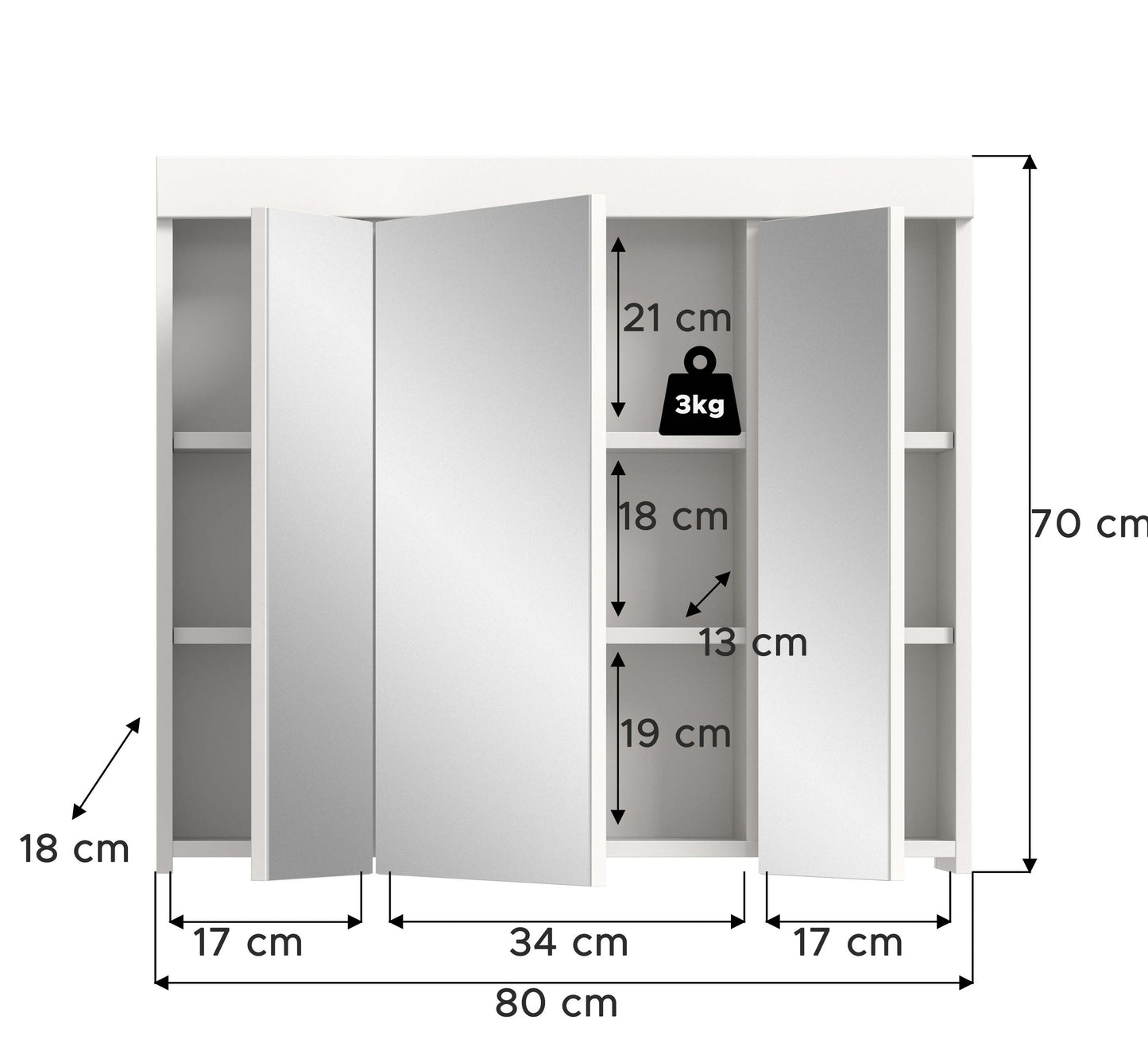 Viana Spiegelschrank (B/H/T: 80x70x18 cm) in Spiegelglas und Weiß
