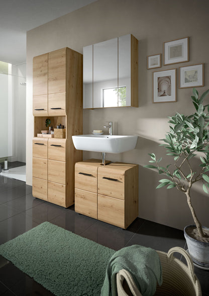 Homes & Jones Badmöbel-Set, 3-teilig: Waschtisch mit Unterschrank und Hochschrank in Holz