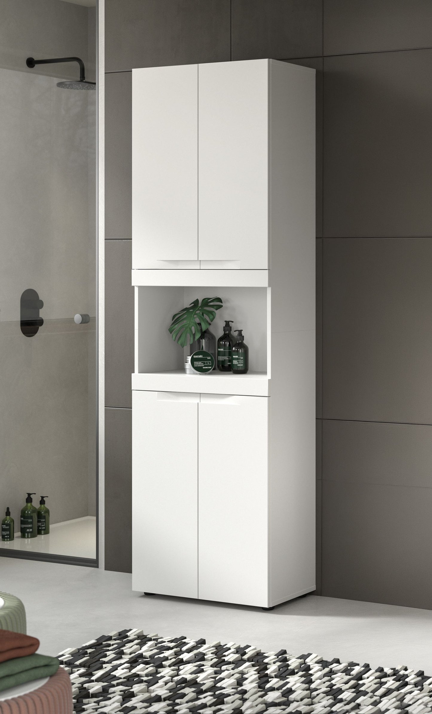 Viana Hochschrank breit (B/H/T: 60x194x31 cm) in Weiß matt und Weiß