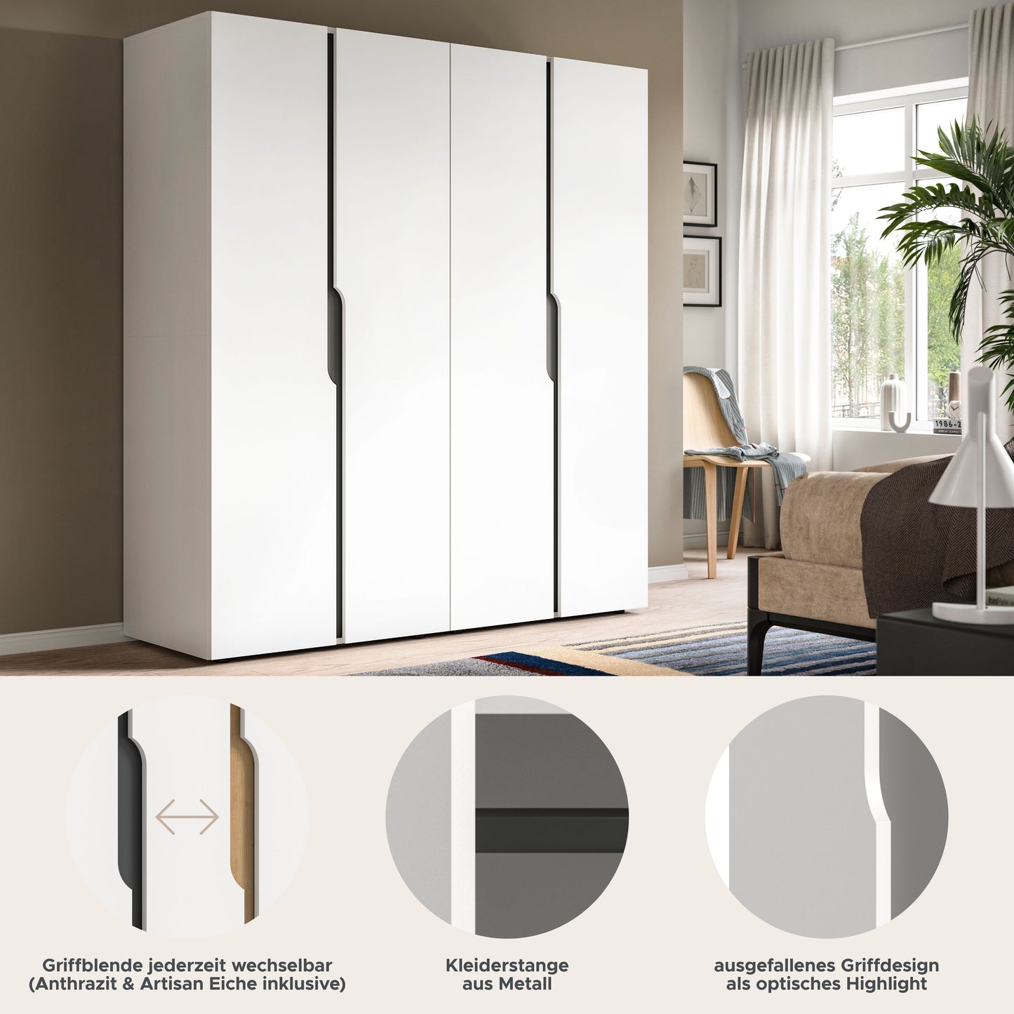Wardrobe combination ANGA (W/H/D: approx. 160/180/51 cm) in anthracite/Artisan oak replica