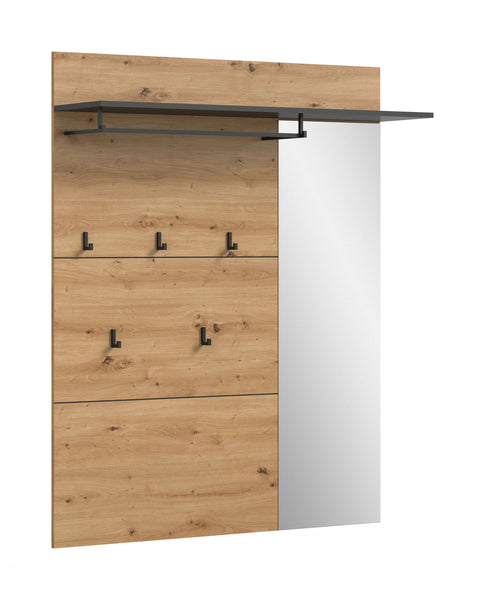 Panneau de vestiaire avec miroir CANU (L/H/P : env. 120/147/29 cm) en gris basalte/imitation artisan