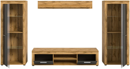Ensemble meuble TV JAM (L/H/P : env. 310/159/40 cm) imitation chêne Wotan/gris