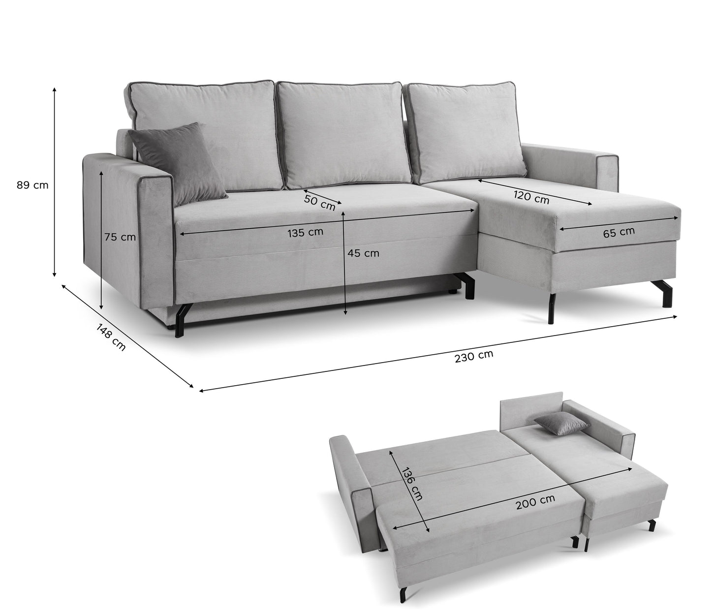 Canapé-lit Marti – Canapé moderne en velours côtelé avec fonction couchage