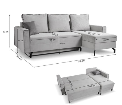 Canapé-lit Marti – Canapé moderne en velours côtelé avec fonction couchage